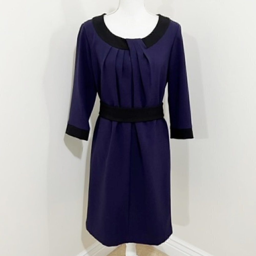 R&M Richards Purple & Black Dress w/ Tie Sash